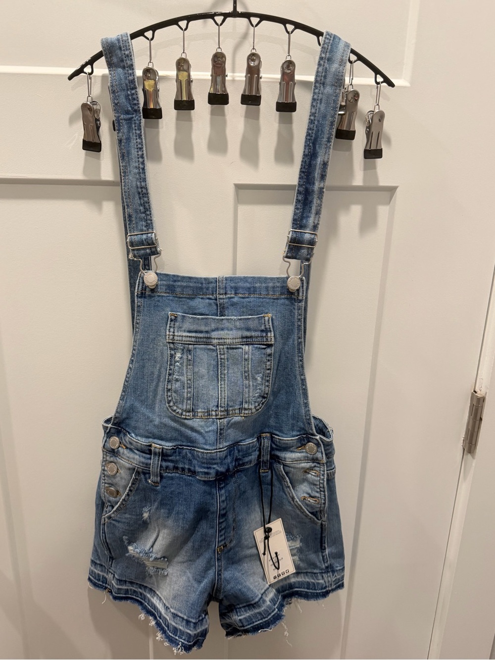 Judy Blue Distressed Denim Overall Shorts Women's S NWT Medium Wash Shortalls